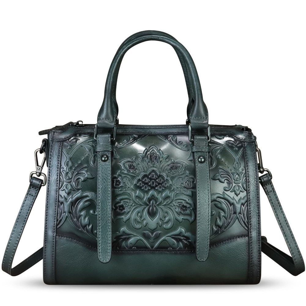 Genuine Leather Satchel Embossed Leather Handbag Top Handle Bags B)